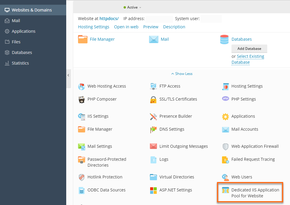 HostGator Plesk Dedicated IIS Application Pool for Website