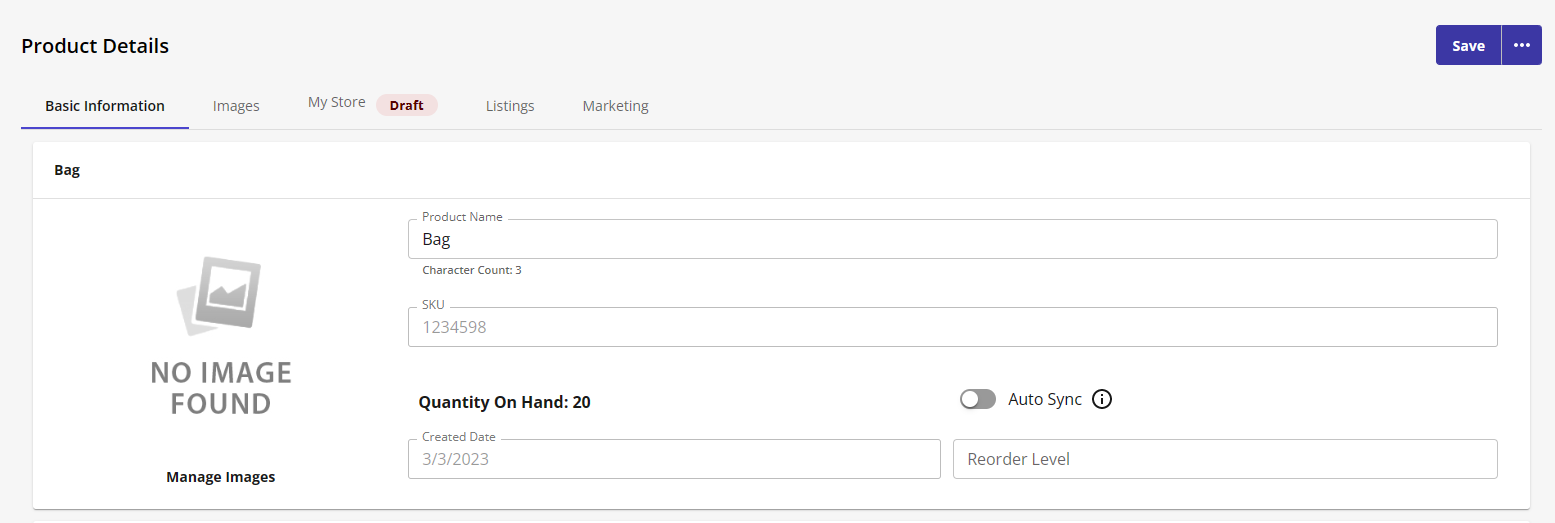 HostGator Ecomdash - Products Tab Create Product Basic Info