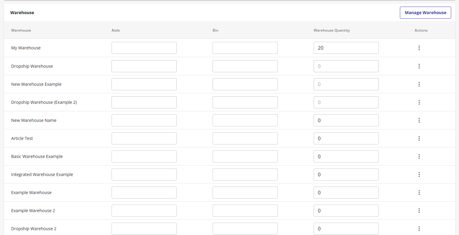 HostGator Ecomdash - Products Tab Create Warehouse