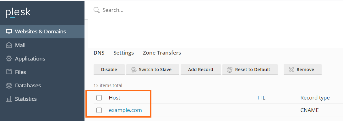 Edit Cname Record in Plesk