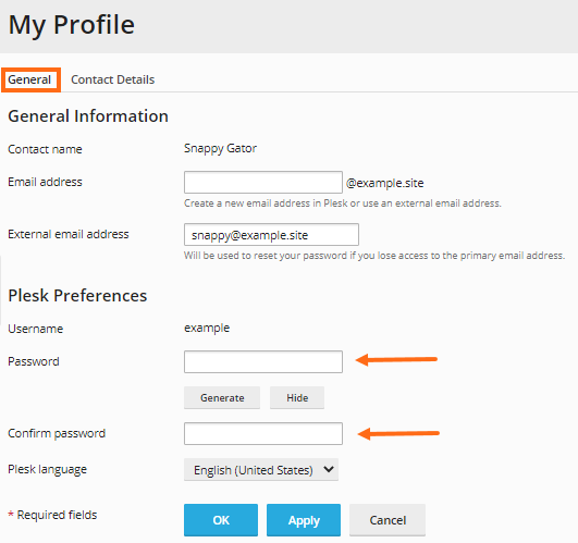 Plesk - My Profile - General Tab