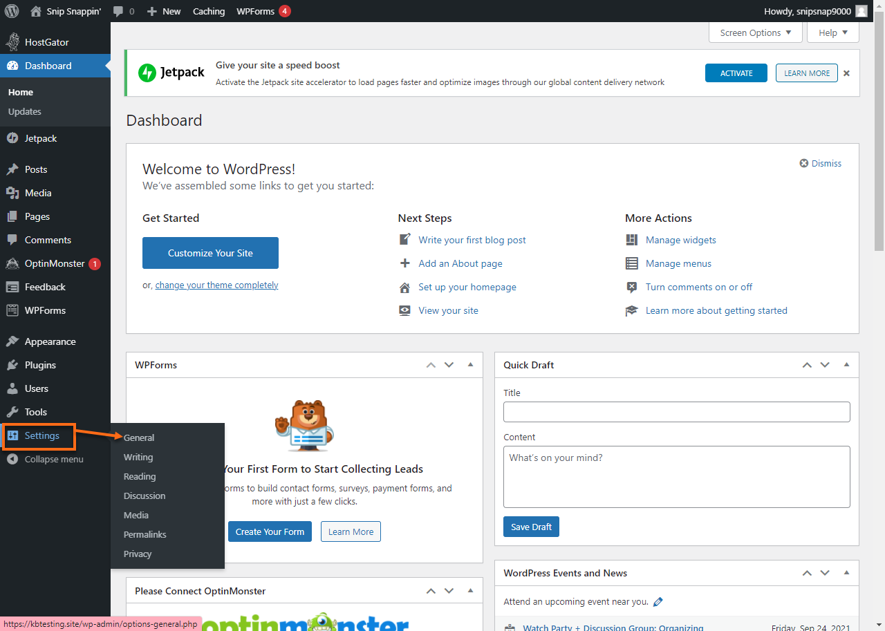 WordPress 仪表盘 常规设置