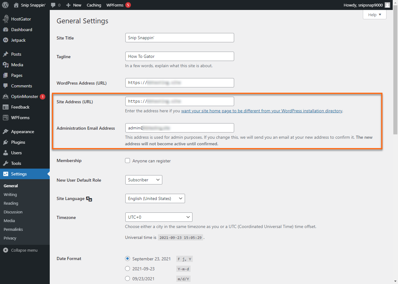 WordPress 仪表盘 常规设置