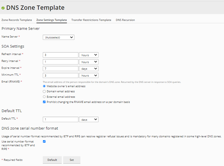 HostGator - Plesk Zone Settings Template Settings