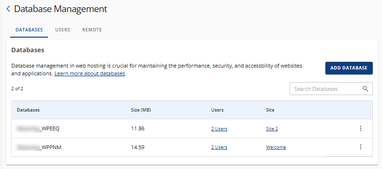 管理 MySQL 数据库 - 数据库选项卡