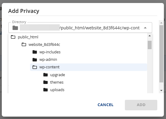 Add Privacy Directory drop down