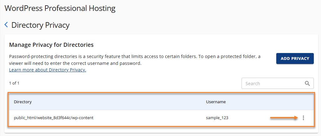 Directory Privacy Vertical Ellipsis