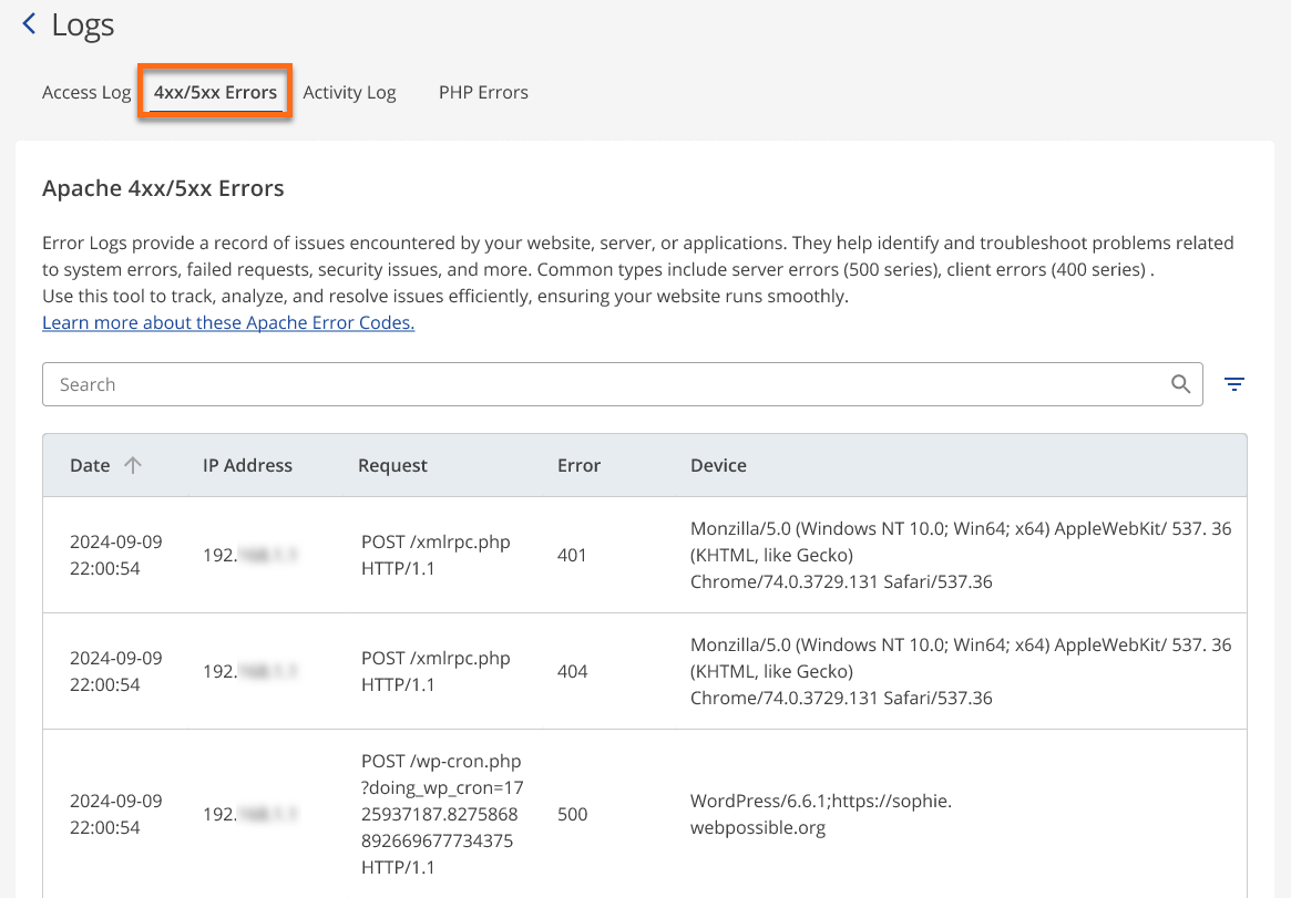 错误日志 - 4xx/5xx 错误标签