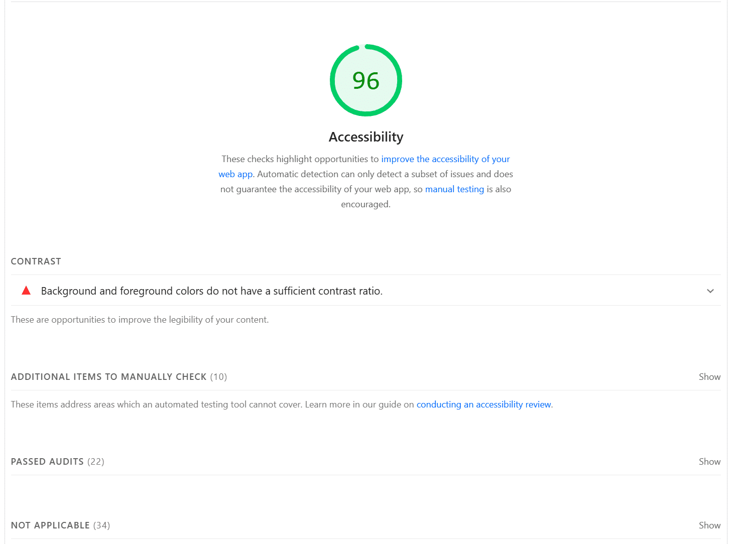 PageSpeed Performance Report - Accessibilty