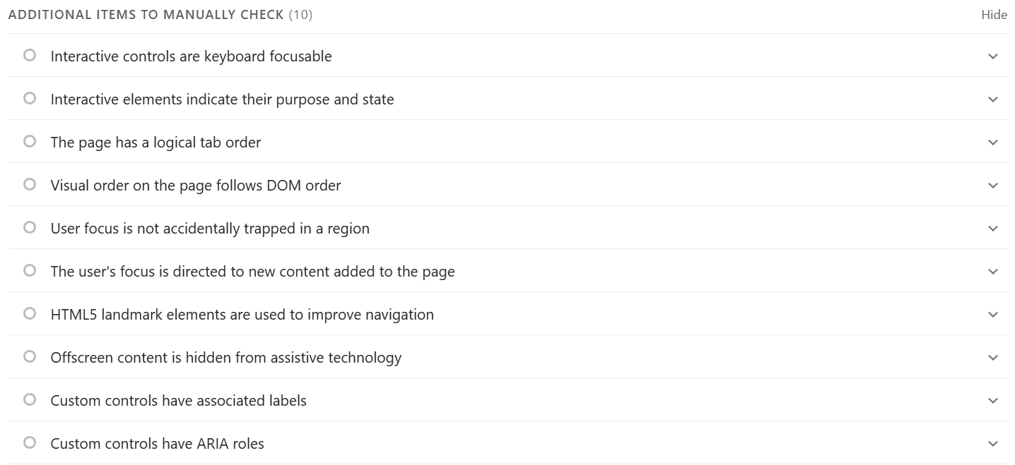 PageSpeed Performance Report - Accessibilty breakdown