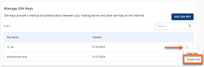 Manage SSH Keys - Delete SSH Key