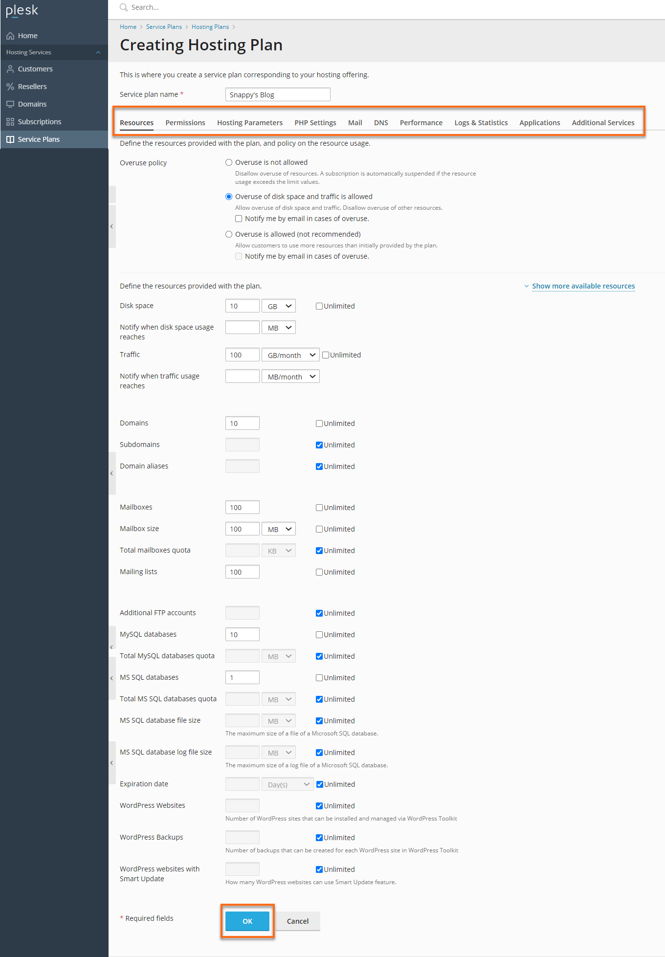 Create New Plan Details