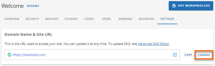 Domain Name &amp; Site URL - Change link