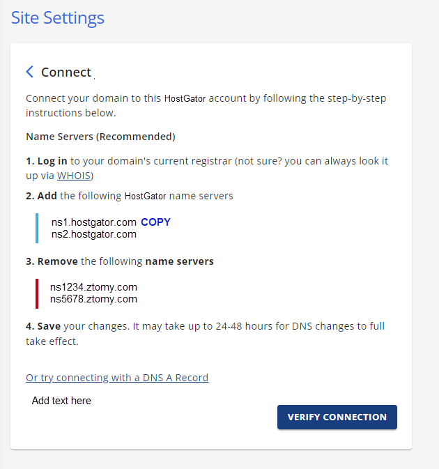 Connected Domains - Change name servers