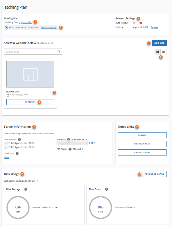 Customer Portal - Hosting interface details