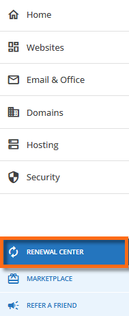 HostGator Customer Portal - click Renewal Center on menu nav tab on your left