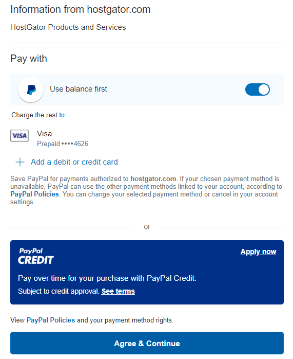PayPal 账单协议同意页面