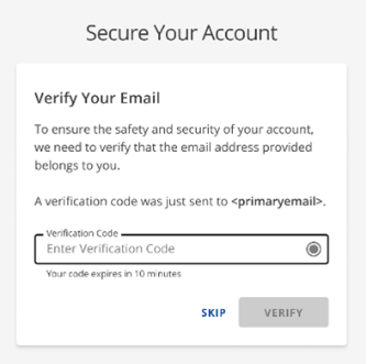 Verify your Email pop-up - Enter verification code