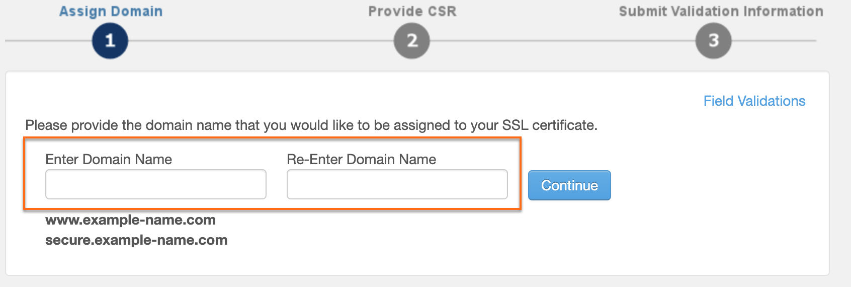 Security tab - SSL Certificates - Enter Domain