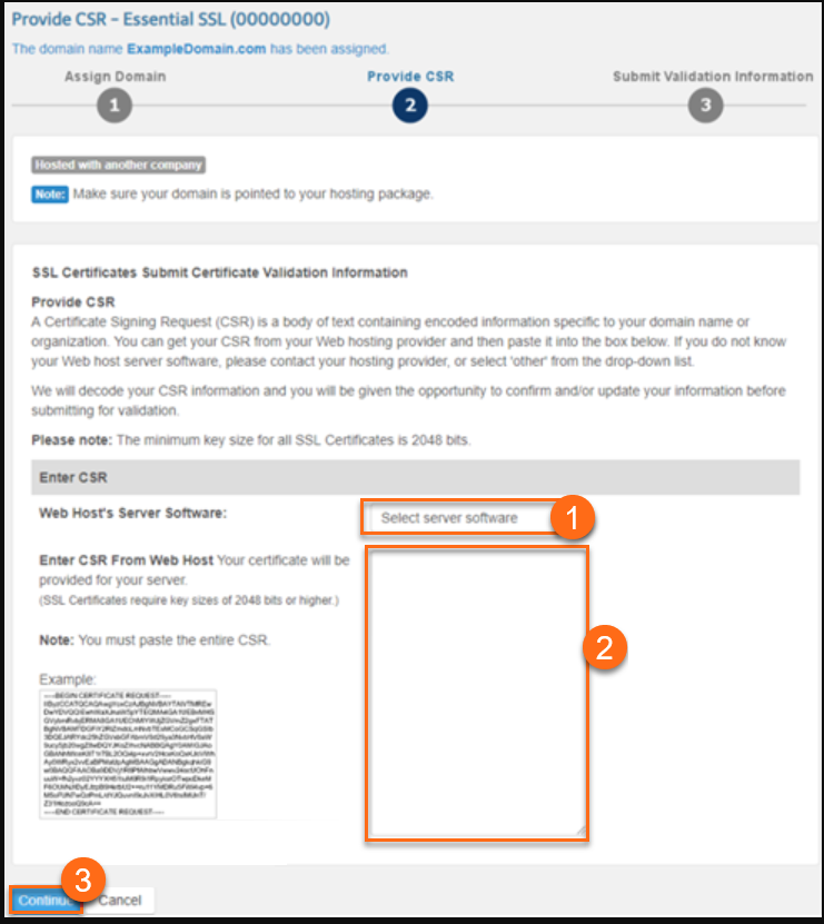 Security tab - SSL Certificates - Provide CSR