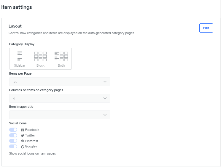 Weebly - Item Settings