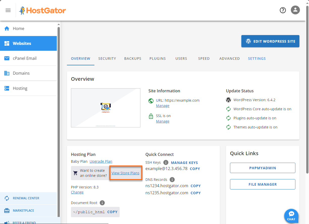 HostGator Customer Portal - Websites Store Plan