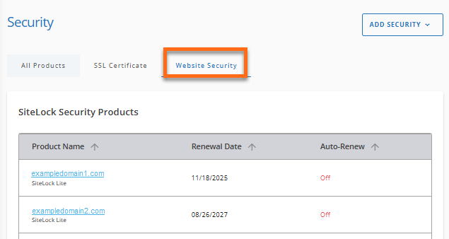 Security tab - Website Security tab