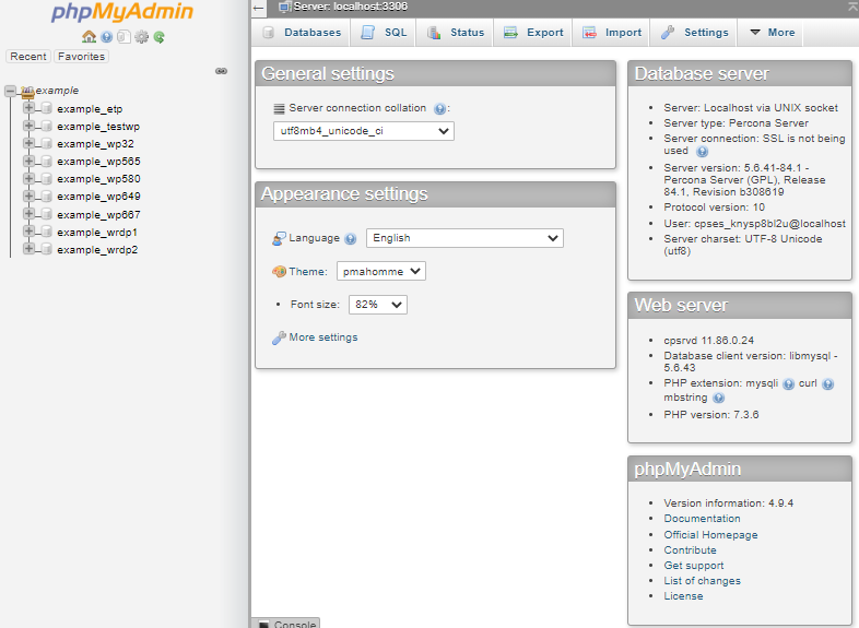 cPanel - phpMyAdmin&#39;s Interface
