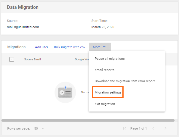 Google Workspace - Email Migration - Migration Settings