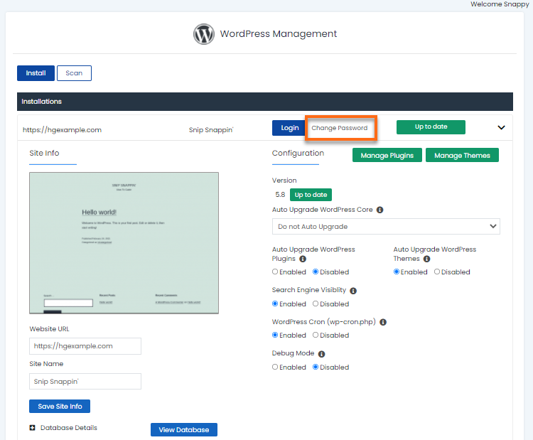 WordPress Manager - Change Password