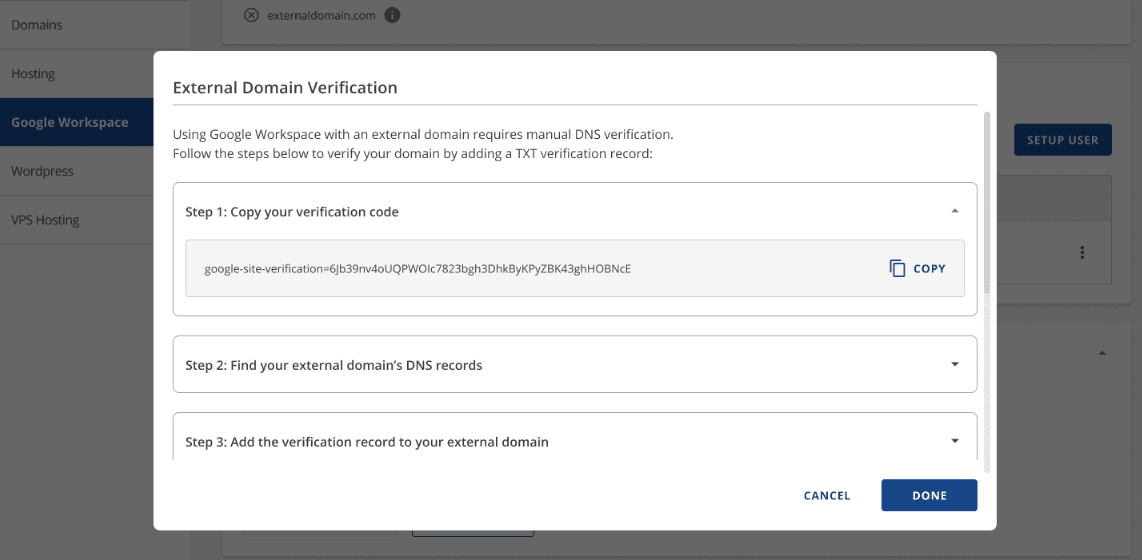 Step 1 - Copy your verification code
