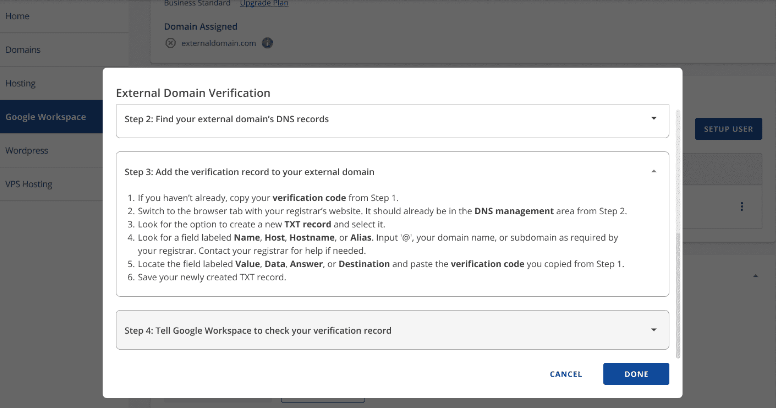 Step 3 - Add the verification code to your external domain