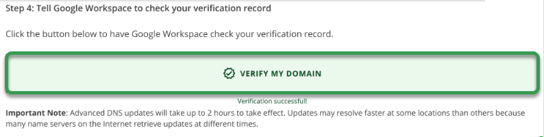 Successfull domain verification