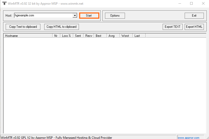 HostGator WinMTR Start