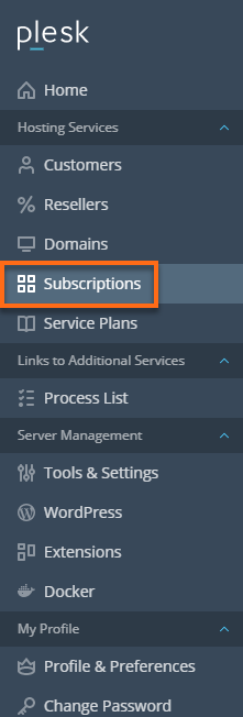 HostGator Plesk - Subscriptions