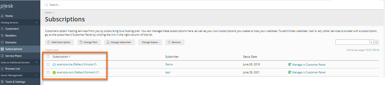 HostGator Plesk - Subscription