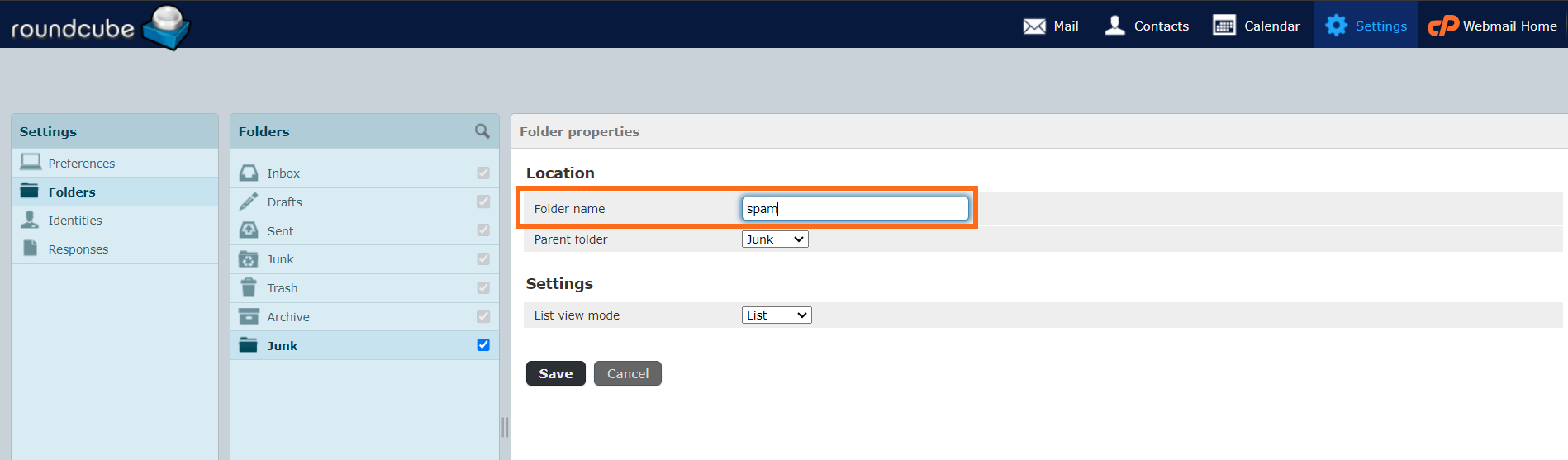 HostGator Roundcube spam folder