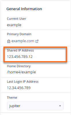 cPanel - General Information - Shared IP