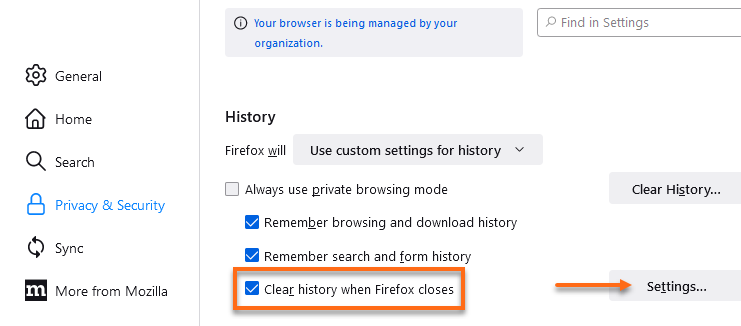 Firefox - Clear history when Firefox closes
