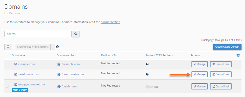 cPanel - 管理附加域