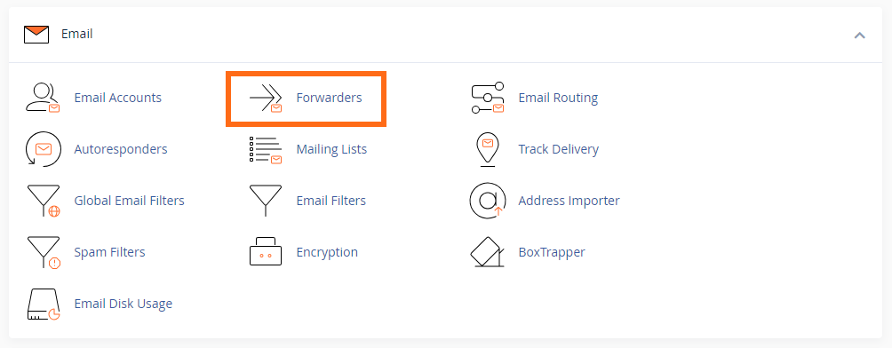 cPanel - Email Accounts - Forwarders