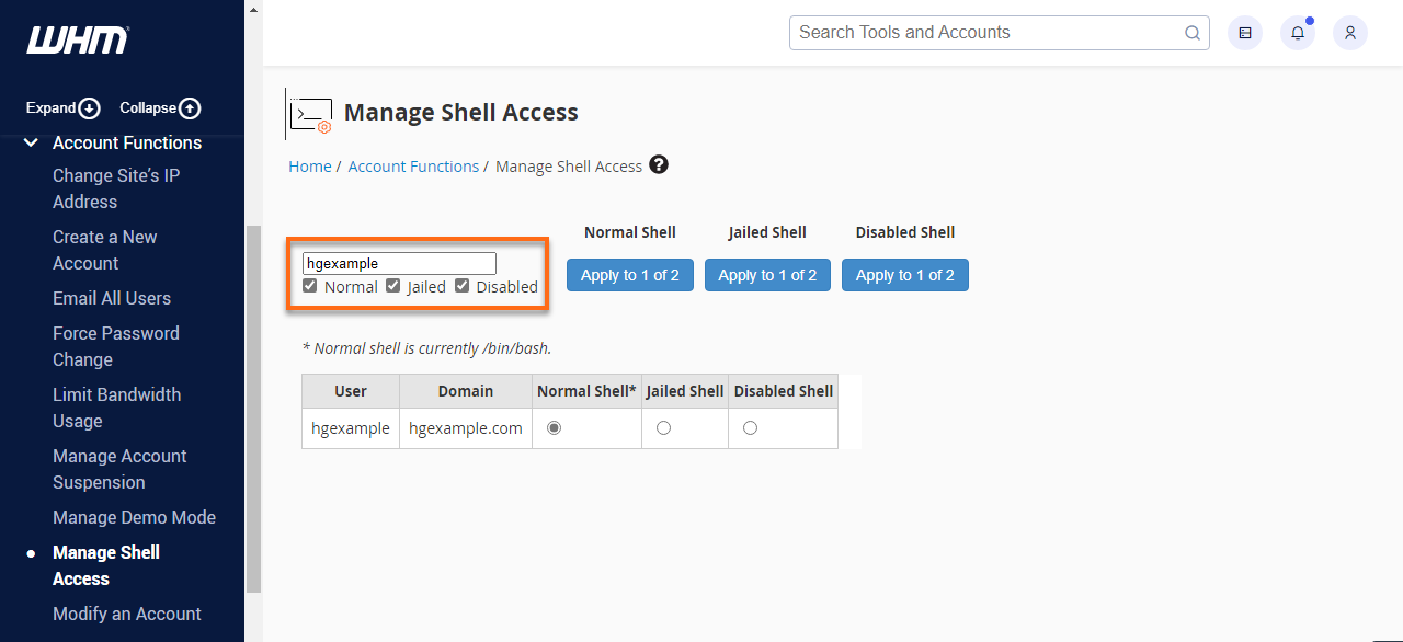 WHM - Type of SSH Access