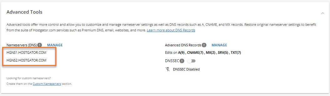 Advanced Tools - Name Servers