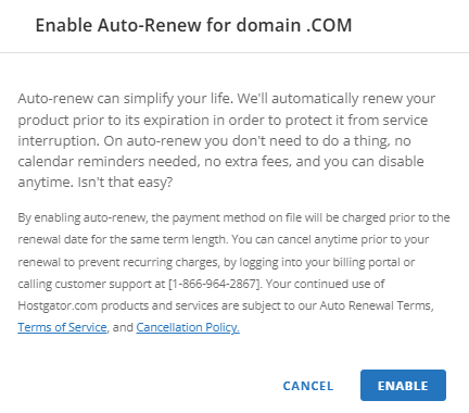 Customer Portal - Confirm Enable Auto-Renew