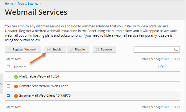 Plesk - Enable SmarterMail