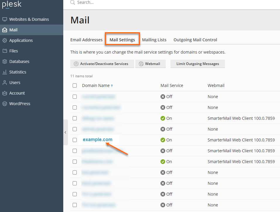 Plesk - Mail - Mail Settings Tab