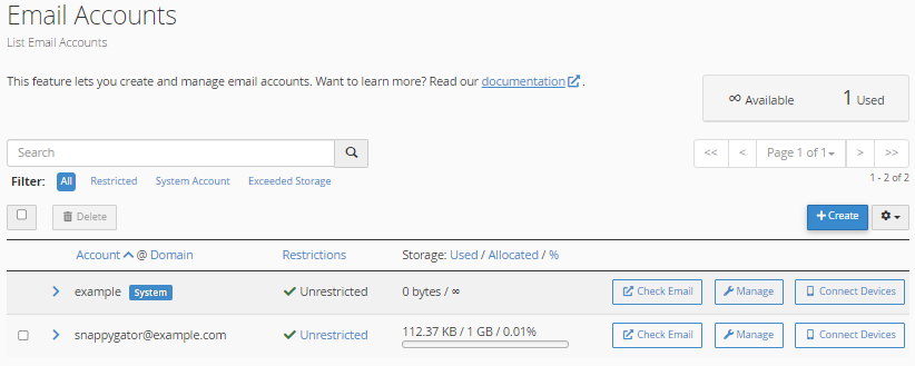 Email Accounts - Select email address