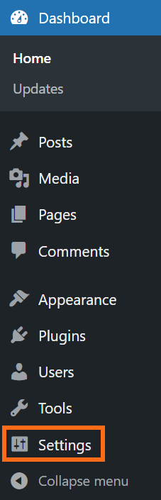 WordPress Settings section