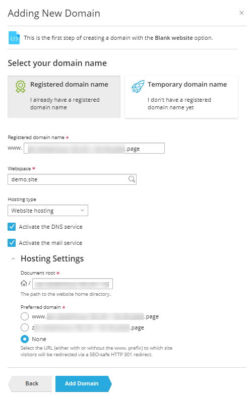 Fill out domain information