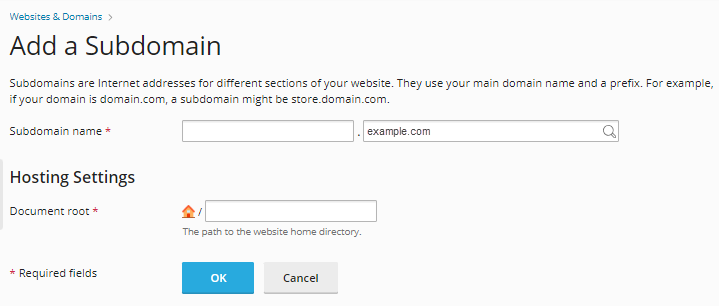 Fill out subdomain information